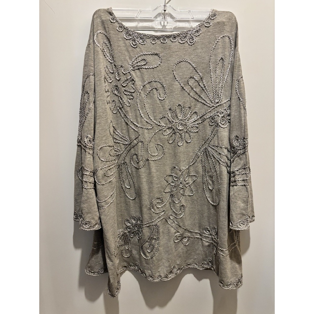 Maggie Barnes For Catherine's Gray Shirt With Silver Raised Stitching Women 1X